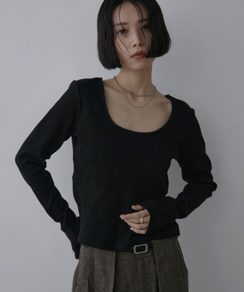 Aunt Marie's(アントマリーズ)の「カップ付きペプラムトップス(Tシャツ/カットソー・レディース・ブラック/ナチュラル/チャコールグレー・FREE)」の2枚目の写真