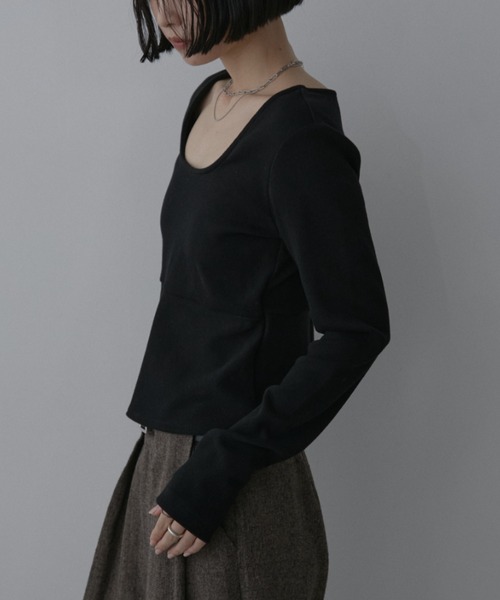 Aunt Marie's(アントマリーズ)の「カップ付きペプラムトップス(Tシャツ/カットソー・レディース・ブラック/ナチュラル/チャコールグレー・FREE)」の9枚目の写真
