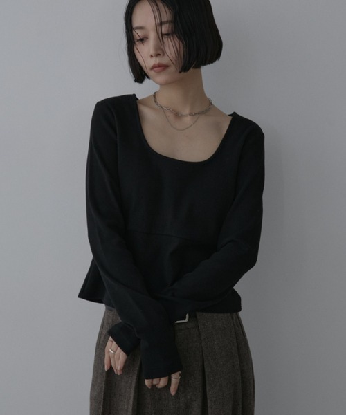 Aunt Marie's(アントマリーズ)の「カップ付きペプラムトップス(Tシャツ/カットソー・レディース・ブラック/ナチュラル/チャコールグレー・FREE)」の13枚目の写真