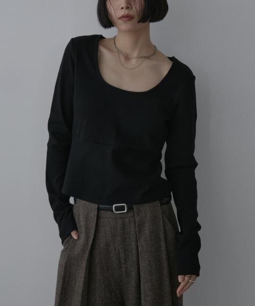 Aunt Marie's(アントマリーズ)の「カップ付きペプラムトップス(Tシャツ/カットソー・レディース・ブラック/ナチュラル/チャコールグレー・FREE)」の12枚目の写真