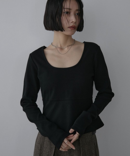 Aunt Marie's(アントマリーズ)の「カップ付きペプラムトップス(Tシャツ/カットソー・レディース・ブラック/ナチュラル/チャコールグレー・FREE)」の6枚目の写真