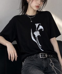 フラワープリント半袖Tシャツ