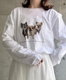 イラスト風ドッグプリントロンT/長袖Tシャツ(hsyd)