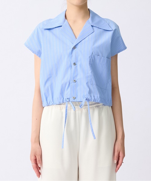 UJOH(ウジョー)の「【UJOH/ウジョー】Open Collar Cropped Shirt/オープンカラークロップドシャツ(シャツ/ブラウス・レディース・ブルー・2)」の4枚目の写真