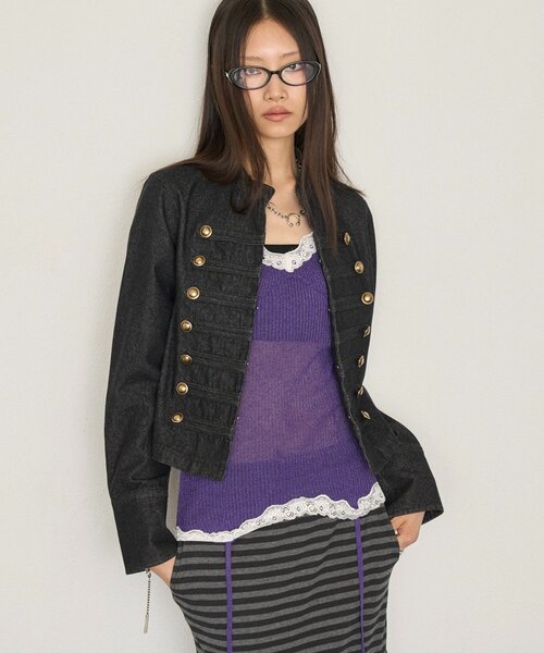 WHO'S WHO gallery(フーズフーギャラリー)の「【26AW LOOK掲載品番】シアーリブガーターキャミ(キャミソール・レディース・ミント/オフホワイト/パープル/ブラック/ブラウン・FREE)」の14枚目の写真