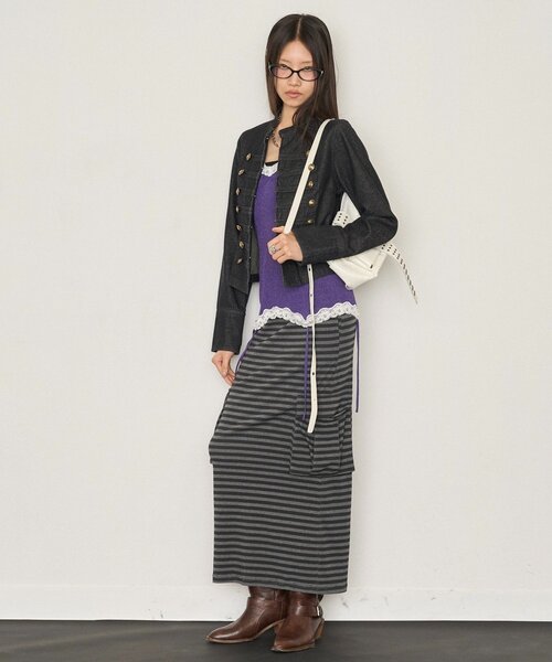 WHO'S WHO gallery(フーズフーギャラリー)の「【26AW LOOK掲載品番】シアーリブガーターキャミ(キャミソール・レディース・ミント/オフホワイト/パープル/ブラック/ブラウン・FREE)」の15枚目の写真