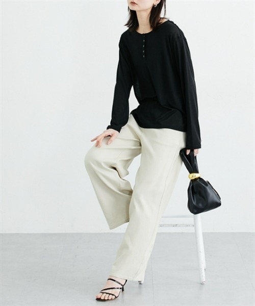nissen(ニッセン)の「【接触冷感】ハイストレッチワイドパンツ(その他パンツ・レディース・モカ/ライトベージュ/ブラック・L/M)」の4枚目の写真