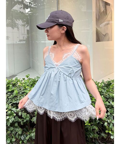 LAGUNAMOON(ラグナムーン)の「レースレイヤードランジェリーチュニック 【夏服】【レイヤードトップス】(キャミソール・レディース・ホワイト/ブラック/ブラウン/ライトブルー・FREE)」の12枚目の写真
