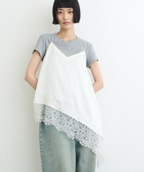 CIAOPANIC TYPY（チャオパニックティピー）の「アシメ裾レースキャミチュニック（チュニック・レディース・ブラック/ホワイト・ONE SIZE）」の2枚目の写真