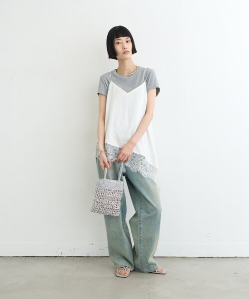 CIAOPANIC TYPY（チャオパニックティピー）の「アシメ裾レースキャミチュニック（チュニック・レディース・ブラック/ホワイト・ONE SIZE）」の21枚目の写真