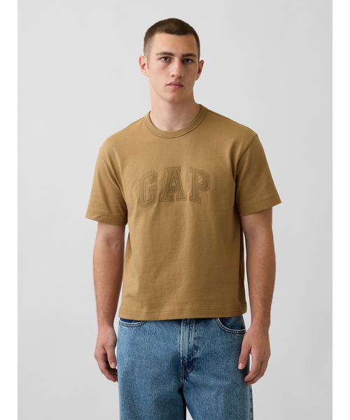 GAP(ギャップ)の「ヘビーウェイト リラックスフィット GAPロゴ クロップドTシャツ(Tシャツ/カットソー・メンズ・ネイビー/グレー/ベージュ/レッド/ブルー・XL/XS/S/M/L)」の3枚目の写真