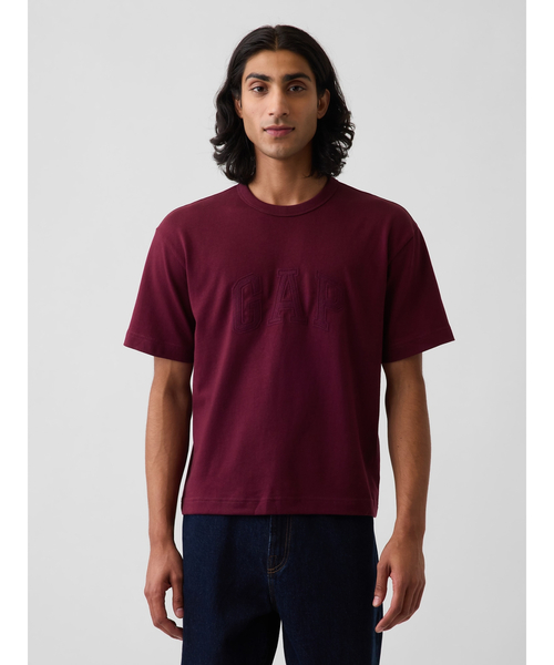 GAP(ギャップ)の「ヘビーウェイト リラックスフィット GAPロゴ クロップドTシャツ(Tシャツ/カットソー・メンズ・ネイビー/グレー/ベージュ/レッド/ブルー・XL/XS/S/M/L)」の1枚目の写真