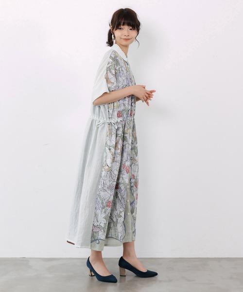 iS ScoLar(イズスカラー)の「562233:ステンドグラス風花柄シャツワンピース(ワンピース・レディース・グリーン/チャコールグレー/ベージュ・M)」の5枚目の写真