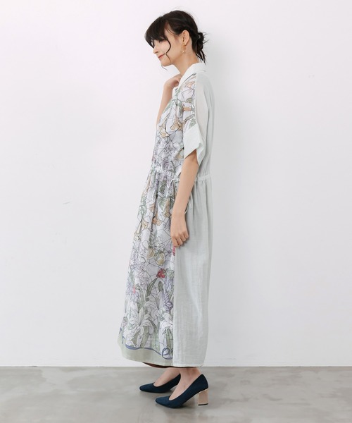 iS ScoLar(イズスカラー)の「562233:ステンドグラス風花柄シャツワンピース(ワンピース・レディース・グリーン/チャコールグレー/ベージュ・M)」の7枚目の写真