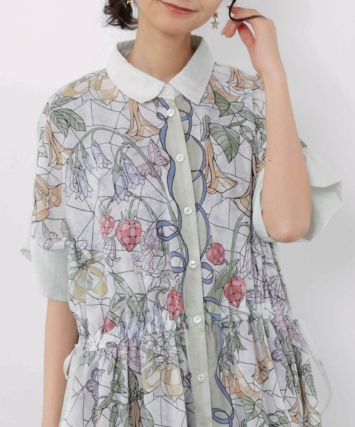 iS ScoLar(イズスカラー)の「562233:ステンドグラス風花柄シャツワンピース(ワンピース・レディース・グリーン/チャコールグレー/ベージュ・M)」の11枚目の写真