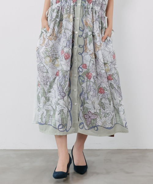 iS ScoLar(イズスカラー)の「562233:ステンドグラス風花柄シャツワンピース(ワンピース・レディース・グリーン/チャコールグレー/ベージュ・M)」の12枚目の写真
