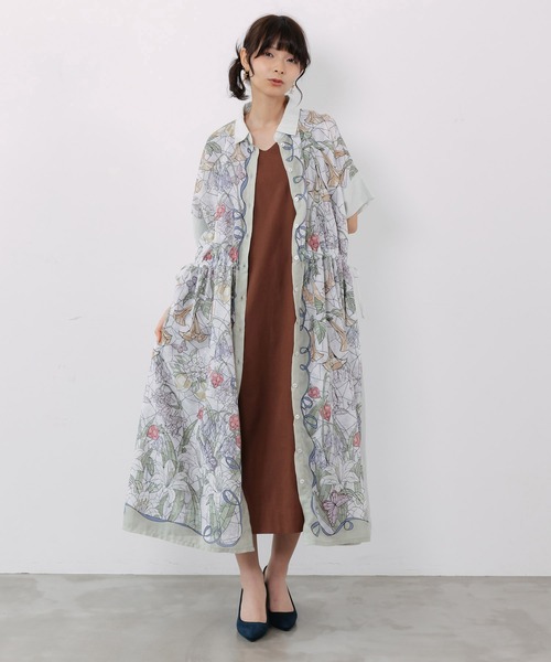 iS ScoLar(イズスカラー)の「562233:ステンドグラス風花柄シャツワンピース(ワンピース・レディース・グリーン/チャコールグレー/ベージュ・M)」の13枚目の写真