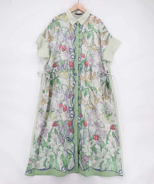 iS ScoLar(イズスカラー)の「562233:ステンドグラス風花柄シャツワンピース(ワンピース・レディース・グリーン/チャコールグレー/ベージュ・M)」の16枚目の写真