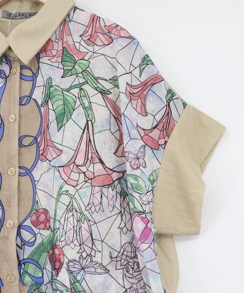 iS ScoLar(イズスカラー)の「562233:ステンドグラス風花柄シャツワンピース(ワンピース・レディース・グリーン/チャコールグレー/ベージュ・M)」の22枚目の写真