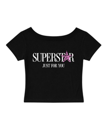 レオパードスーパースター ワンショルダー スリムフィット 半袖Tシャツ ブラック