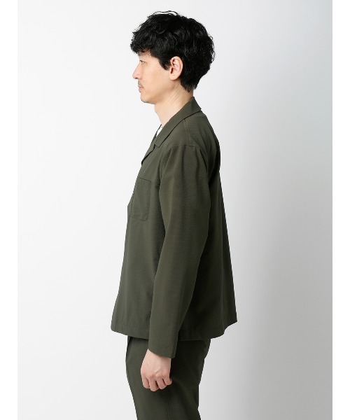 FLAT(フラット)の「FLAT/オープンカラーアウターシャツ/ウォッシャブル/ストレッチ/ドライシアサッカー/無地(シャツ/ブラウス・メンズ・カーキ・S/M/L)」の3枚目の写真