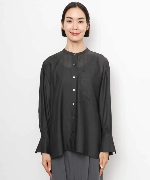 MICHEL KLEIN(ミッシェル・クラン)の「シアーシャンブレーバンドカラーシャツ(シャツ/ブラウス・レディース・ブラック/ライトグレー/ネイビー・38)」の21枚目の写真
