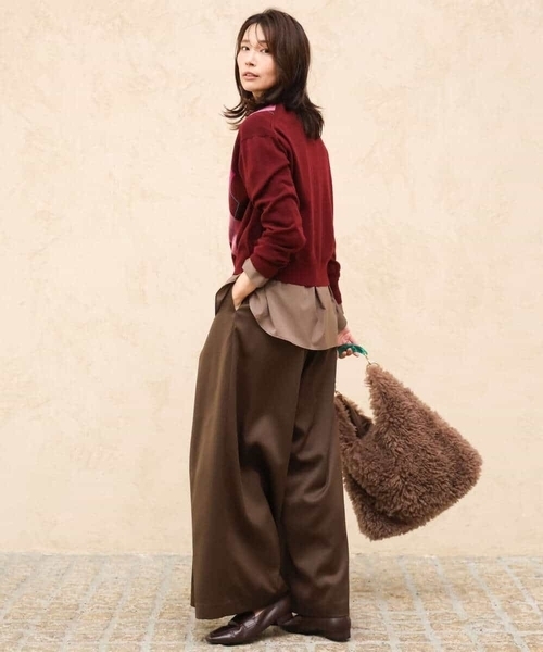 MK MICHEL KLEIN（エムケーミッシェルクラン）の「[洗える]配色アーガイル柄ニットカーディガン（カーディガン/ボレロ・レディース・グレー/ワイン・38）」の10枚目の写真