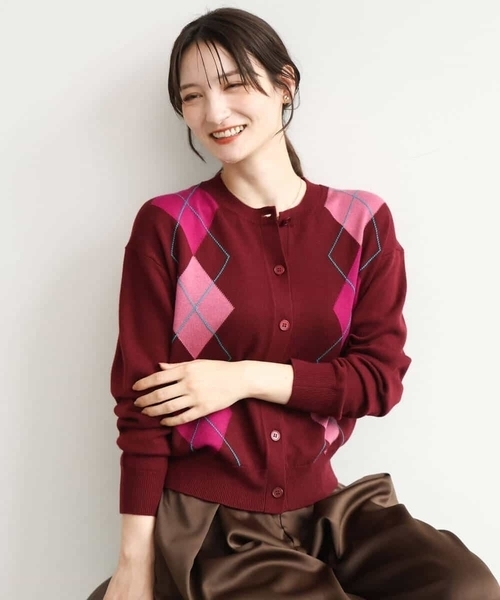 MK MICHEL KLEIN（エムケーミッシェルクラン）の「[洗える]配色アーガイル柄ニットカーディガン（カーディガン/ボレロ・レディース・グレー/ワイン・38）」の12枚目の写真