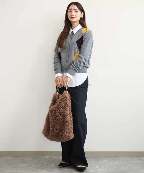 MK MICHEL KLEIN（エムケーミッシェルクラン）の「[洗える]配色アーガイル柄ニットカーディガン（カーディガン/ボレロ・レディース・グレー/ワイン・38）」の20枚目の写真