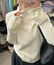 メローフリルハイネックリブニット