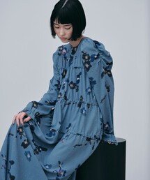 <EMMEL REFINES>EM カットドビー プリント ティアード ワンピース