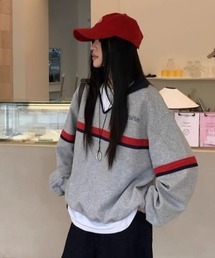 カラーライン ハーフジップパーカー オーバーサイズ ロゴプリントレディース