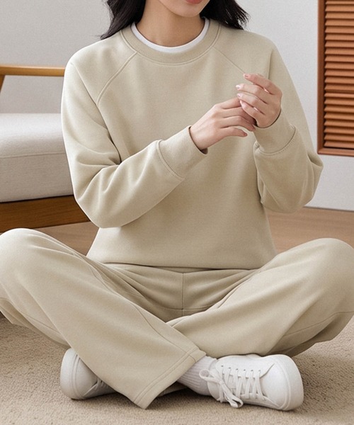 LOWO(ロワ)の「【在庫限り】【S~Lサイズ展開】単品使いもOK!ドロップショルダートップス・ワイドパンツ上下2点セット(セットアップ・レディース・ピンク/オフホワイト/ネイビー/スカイブルー/ベージュ・S/M/L)」の2枚目の写真