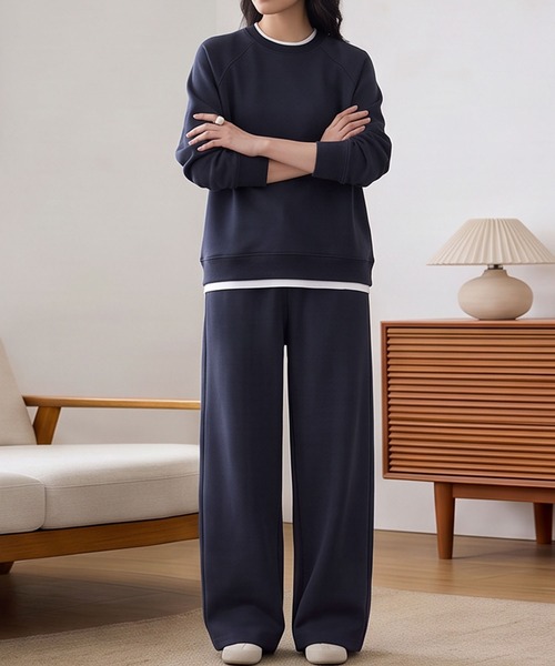 LOWO(ロワ)の「【在庫限り】【S~Lサイズ展開】単品使いもOK!ドロップショルダートップス・ワイドパンツ上下2点セット(セットアップ・レディース・ピンク/オフホワイト/ネイビー/スカイブルー/ベージュ・S/M/L)」の4枚目の写真