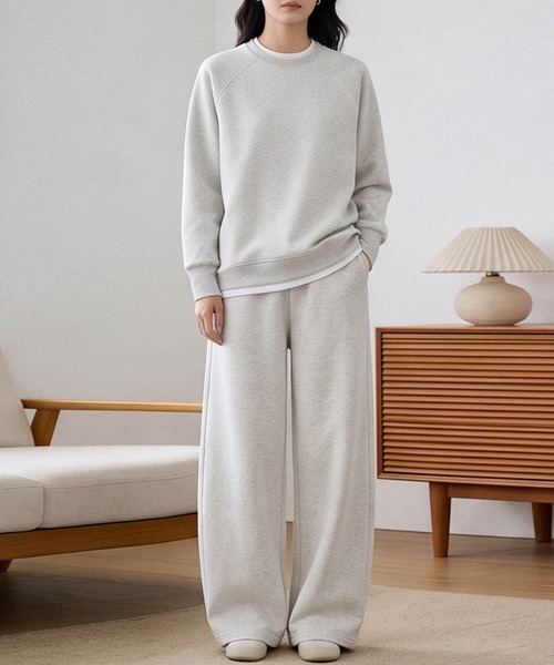 LOWO(ロワ)の「【在庫限り】【S~Lサイズ展開】単品使いもOK!ドロップショルダートップス・ワイドパンツ上下2点セット(セットアップ・レディース・ピンク/オフホワイト/ネイビー/スカイブルー/ベージュ・S/M/L)」の1枚目の写真