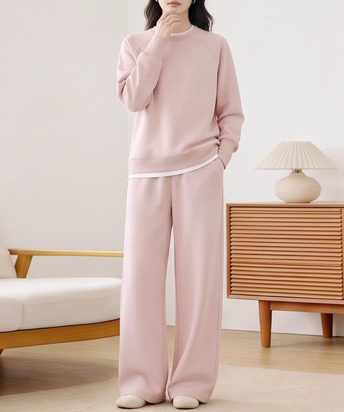 LOWO(ロワ)の「【在庫限り】【S~Lサイズ展開】単品使いもOK!ドロップショルダートップス・ワイドパンツ上下2点セット(セットアップ・レディース・ピンク/オフホワイト/ネイビー/スカイブルー/ベージュ・S/M/L)」の5枚目の写真