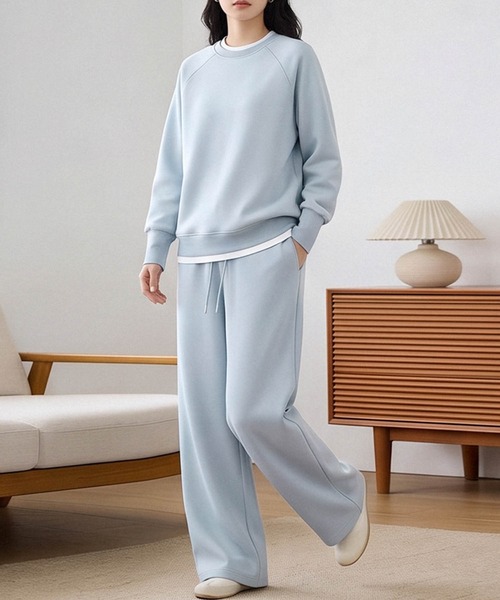 LOWO(ロワ)の「【在庫限り】【S~Lサイズ展開】単品使いもOK!ドロップショルダートップス・ワイドパンツ上下2点セット(セットアップ・レディース・ピンク/オフホワイト/ネイビー/スカイブルー/ベージュ・S/M/L)」の3枚目の写真