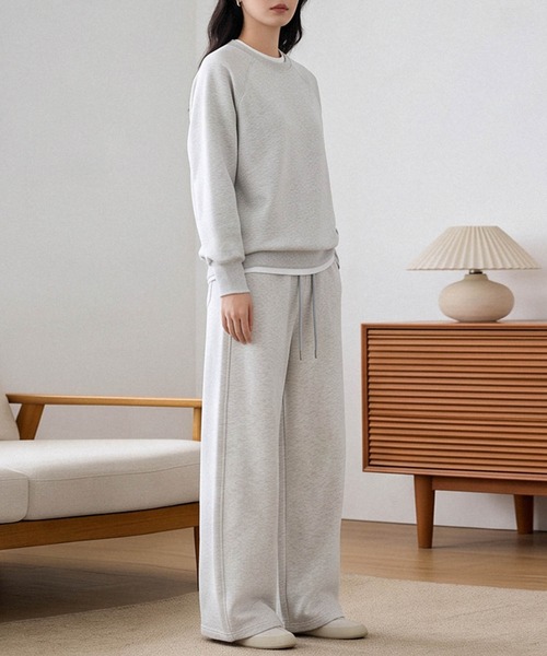 LOWO(ロワ)の「【在庫限り】【S~Lサイズ展開】単品使いもOK!ドロップショルダートップス・ワイドパンツ上下2点セット(セットアップ・レディース・ピンク/オフホワイト/ネイビー/スカイブルー/ベージュ・S/M/L)」の8枚目の写真