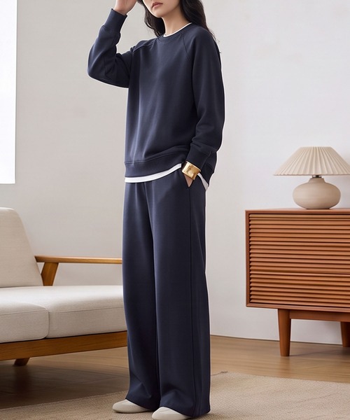 LOWO(ロワ)の「【在庫限り】【S~Lサイズ展開】単品使いもOK!ドロップショルダートップス・ワイドパンツ上下2点セット(セットアップ・レディース・ピンク/オフホワイト/ネイビー/スカイブルー/ベージュ・S/M/L)」の10枚目の写真