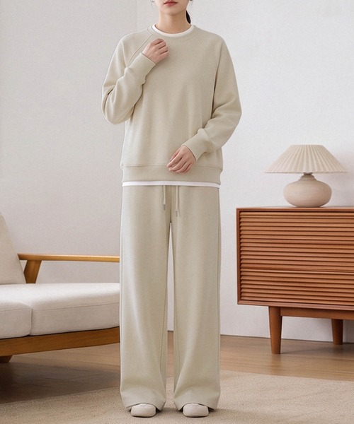 LOWO(ロワ)の「【在庫限り】【S~Lサイズ展開】単品使いもOK!ドロップショルダートップス・ワイドパンツ上下2点セット(セットアップ・レディース・ピンク/オフホワイト/ネイビー/スカイブルー/ベージュ・S/M/L)」の13枚目の写真