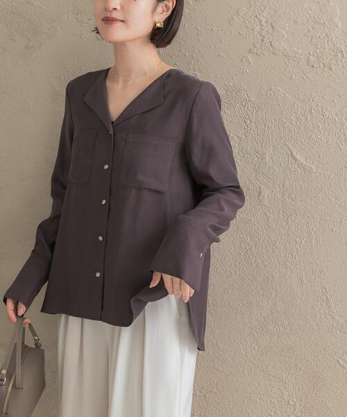URBAN RESEARCH ROSSO WOMEN(アーバンリサーチ ロッソ)の「キュプラ混ポケットデザインブラウス(シャツ/ブラウス・レディース・オフホワイト/チャコールグレー/ボルドー・FREE)」の3枚目の写真