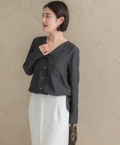 URBAN RESEARCH ROSSO WOMEN(アーバンリサーチ ロッソ)の「キュプラ混ポケットデザインブラウス(シャツ/ブラウス・レディース・オフホワイト/チャコールグレー/ボルドー・FREE)」の6枚目の写真
