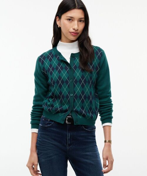 tommy jeans(トミー ジーンズ)の「アーガイルクルーネックカーディガン(ニット/セーター・レディース・パープル系その他3/グリーン系・X-SMALL/SMALL/MEDIUM)」の1枚目の写真