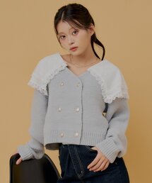Chico（チコ）の「襟レースダブルボタンニット（パーカー・レディース）」