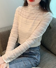 ハイネック フリルレーストップス