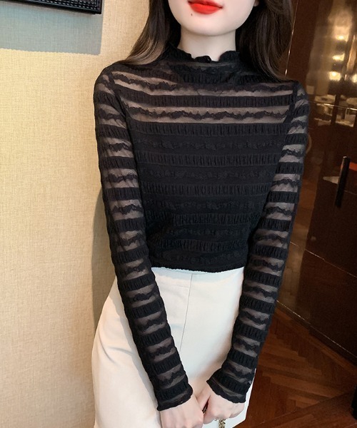 LUCPY（ラクピー）の「ハイネック フリルレーストップス（その他トップス・レディース・ブラック/ホワイト・SMALL/LARGE/X-LARGE/MEDIUM）」の2枚目の写真