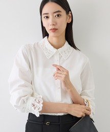 レースディティールコットンシャツブラウス