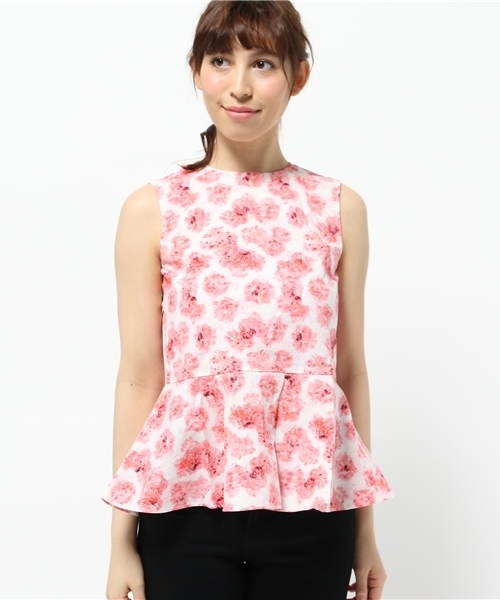 IEDIT（イディット）の「ＩＥＤＩＴ　ＣＡＬＬＡコラボ　華やかなプリントが美しいペプラムトップス　　　（シャツ/ブラウス・レディース・レッド/レモンイエロー/ブルーグリーン・LARGE/MEDIUM/SMALL）」の9枚目の写真