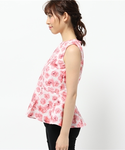 IEDIT（イディット）の「ＩＥＤＩＴ　ＣＡＬＬＡコラボ　華やかなプリントが美しいペプラムトップス　　　（シャツ/ブラウス・レディース・レッド/レモンイエロー/ブルーグリーン・LARGE/MEDIUM/SMALL）」の10枚目の写真