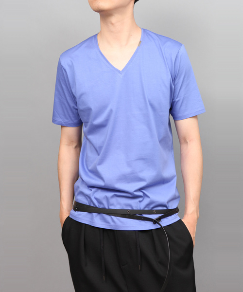 ato(アトウ)の「88/2 HIGH GAUGE T-CLOTH V-NECK(Tシャツ/カットソー・メンズ・ワイン/グレー/ホワイト/ブラック/ライトブルー/ブルー・46/48)」の1枚目の写真